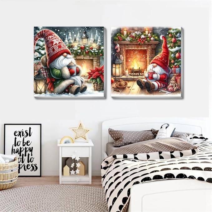 NEGEKFKX 2 Pack Gnome Paint by Numbers Kit for Adults Beginner with Framed,Christmas Easy Adult Paint by Number Kits on Canvas DIY Painting for Beginners Art by Numbers for Home Wall Decor 10x10 Inch