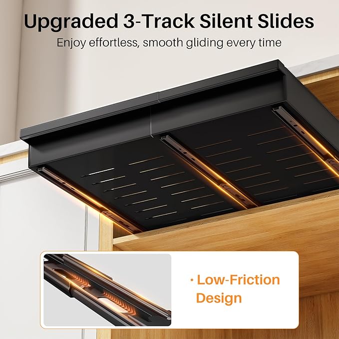 Pull out Cabinet Organizer, 1-Pack Expandable(13.6"-24") Silde out Drawers with Raising Pad for Framed Cabinets, Adjustable Full-Extension Adhesive Roll out Shelves for Kitchen Pantry Home Pot and Pan