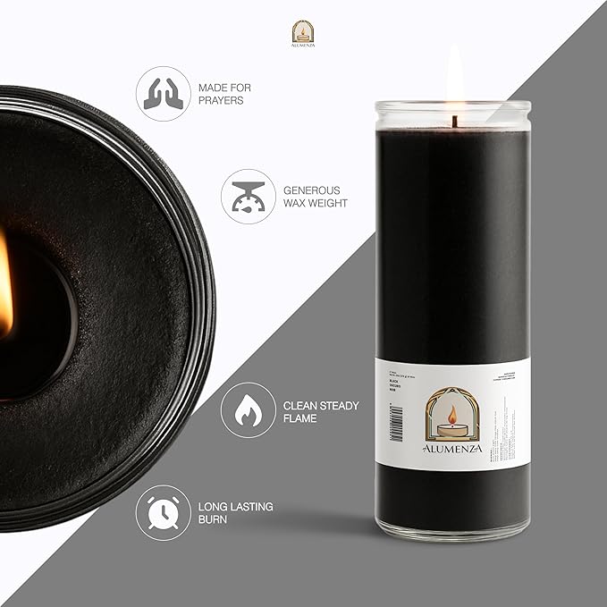 Bulk 6 Pack Black 7 Day Candles in Glass Jar – Parafin Wax, Clean Burning Unscented | Large & Tall Devotional Prayer Pillar Candles for Home, Memoria, Spells, Long Lasting