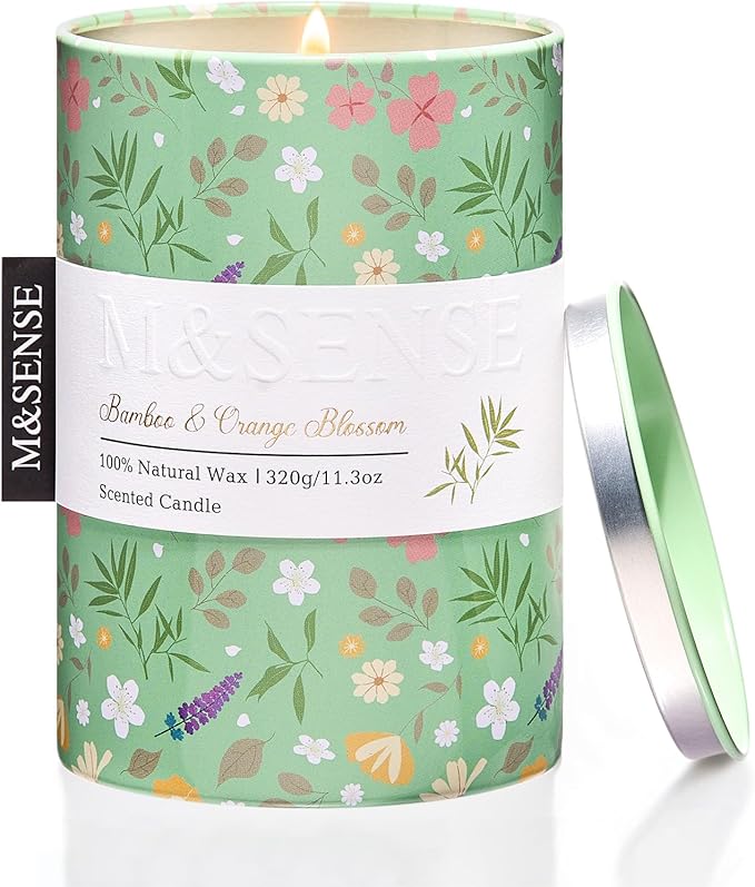M&SENSE Spring Candle 11.3 oz,Bamboo Orange Blossom Scented Candle, Non-Toxin Soy Wax for Home Scented, Floral Candles for Women,Up to 70 Hours Burning Long-Lasting Fragrance