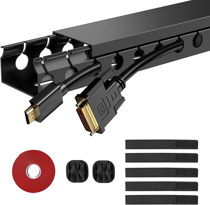 ENONCI Updated Cable Raceway Kit - 154 (10x15.4) Inch Open Slot Wire Covers for Cords, Under Desk Cable Management System to Hide Under Desk/Tv/Computer/Net/Power Cords, (Pack 10)