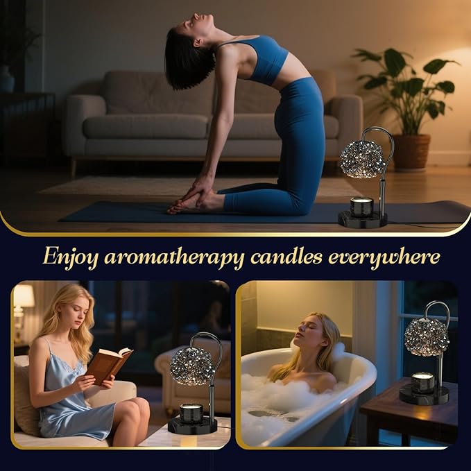 Luxury Candle Warmer Lamp with Timer & Dimmable Brightness, Crystal Gemstone Shade & Premium Base - Adjustable Wax Melt Warmer for Home Decor