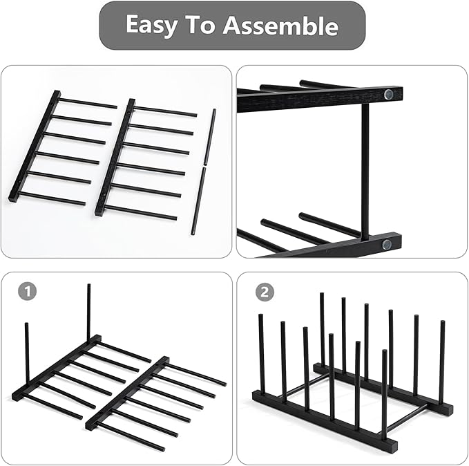 HBlife Black Desk File Organizer 5 Section Vertical File Sorter, 1 Pack Bamboo Binder & Folder Holder for Home, Office & School