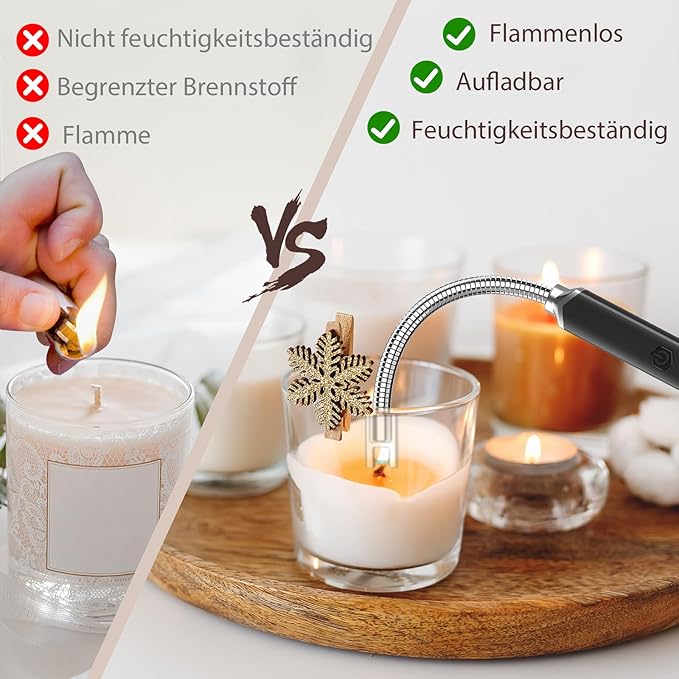 Electric Candle Lighter USB C Rechargeable Plasma Arc Lighters with 360° Flexible Neck Windproof for Deep Candles, Gas Stove, Camping Grill & Fireworks (Black*2)