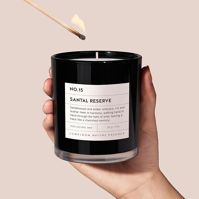 Santal Reserve Luxury Scented Candles, 9oz Soy Wax Candles for Home Scented, Sandalwood, Amber, Iris & Leather Scent, Long Burning Time, Gifts for Women, Men, Sister, Teacher, Christmas
