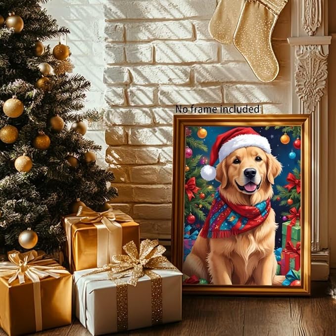 QZOTRXI 5D Dog Santa Hat Diamond Painting Kits for Adults, Full Drill Diamond Art Gift, DIY Christmas Dog Gem Pictures Paint Diamond Art Craft for Home Wall Decor 20x24 Inch