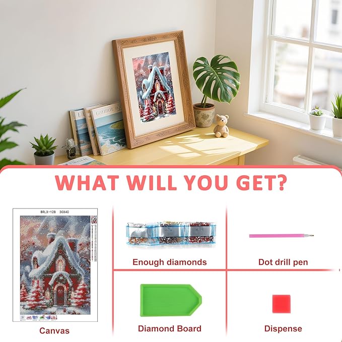 Skyboda Christmas Diamond Art Kits for Adults Beginners, Christmas House Diamond Painting Kits for Adults,5D Full Drill DIY Diamond Dot Gem Art Kit Wall Home Decor Arts Craft 12x16 inch
