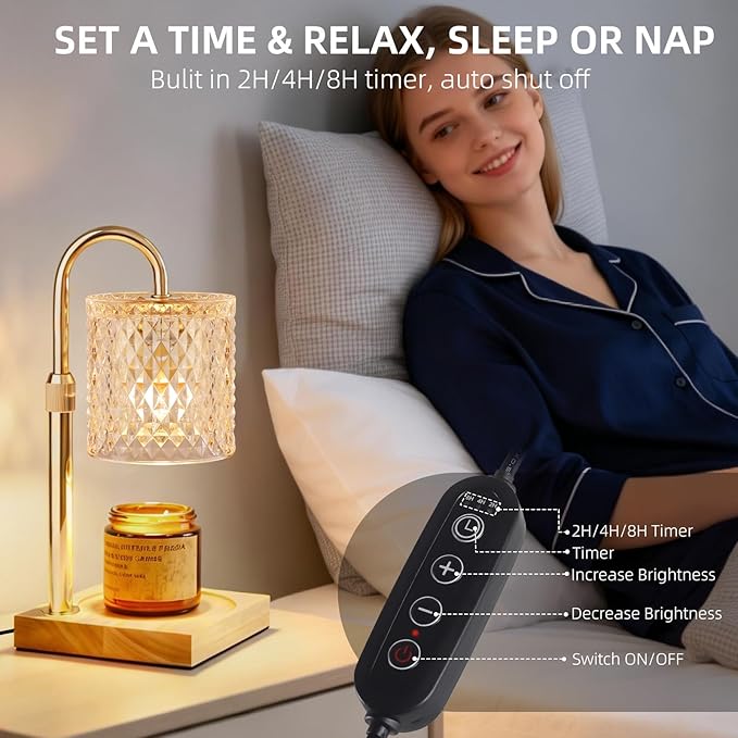 Candle Warmer Lamp with Timer Dimmer Adjustable Height, Candle Warmer with 2 Bulbs for Jar Candles, Home Decor, for Women Birthday