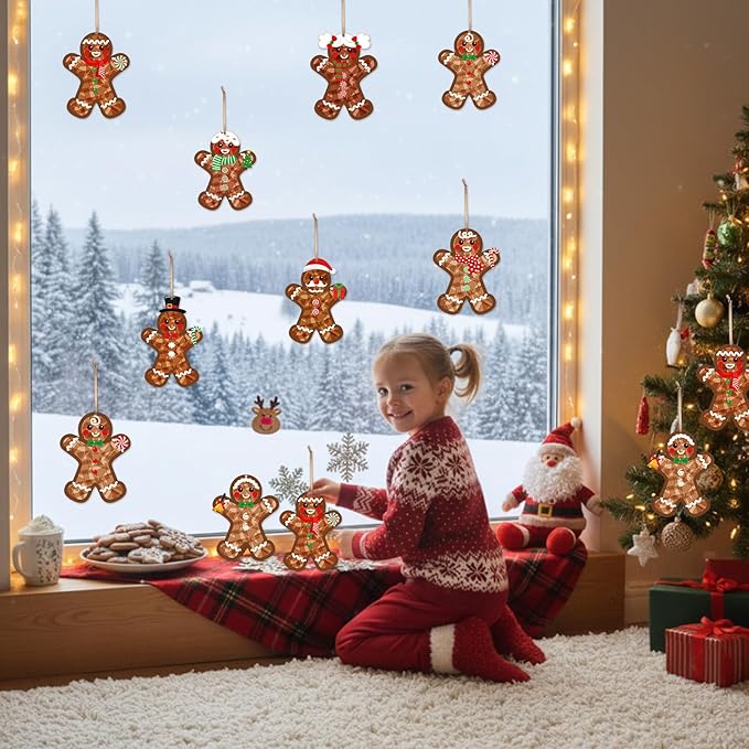 Tinlade 32 Set Christmas Gingerbread Man Suncatchers Craft Kit Xmas DIY Window Stained Glass Tissue Paper Make Your Own Gingerbread Hanging Ornaments Christmas Winter Home School Classroom Activities