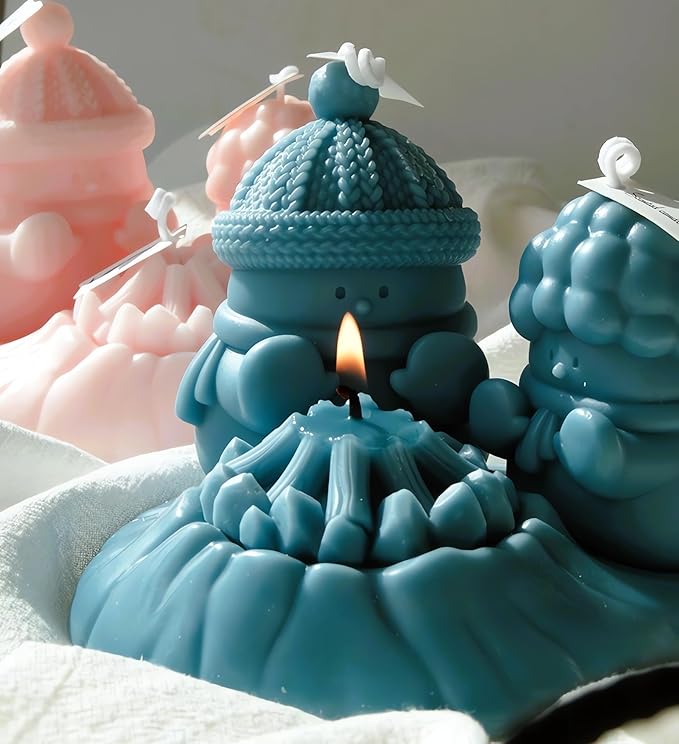 Snowman Silicone Mold, Snowman Warm at a Fire Candle Mold for Soap Soy Wax DIY Handcraft, Yeti Resin Mold Gift Wedding Party Home Dinner Festive Days Car Decoration (Hooded Snowman)