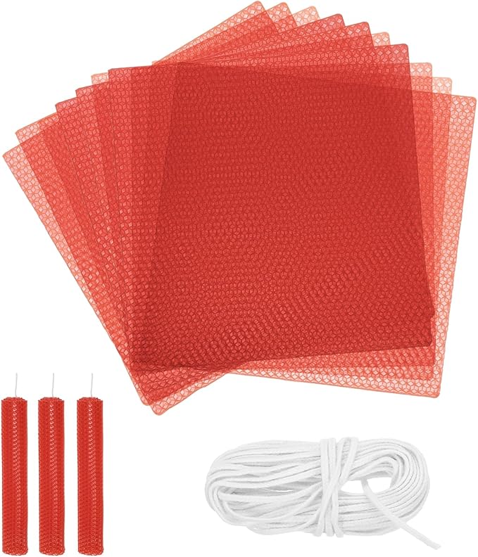 MECCANIXITY Beeswax Candle Making Kit,8x8 Inch 10pcs Red Beeswax Candle Sheets with 1pcs Cotton Wick for DIY Craft Gift Making