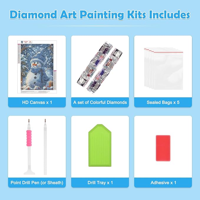 MOGTAA Christmas Snowman Diamond Art Kits for Adults, 5D Full Drill Diamond Painting Kits for Adults Beginner, DIY Winter Round Diamond Dots for Adults, Gem Art for Home Wall Decor 12 X 16 Inch