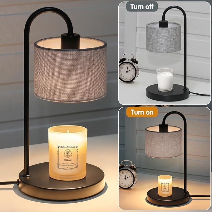 FINCMY Candle Warmer Lamp with Timer, Dimmable Candle Wax Warmer Electric Candle Lamp for Scented Candles with 2 Bulbs, House Warming Gifts Birthday Gifts for Women Bedroom Home Decor - Gray