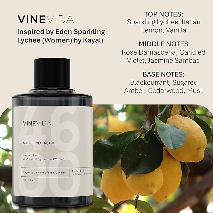 VINEVIDA [16oz] Eden Sparkling Lychee (Women) Fragrance Oil for Candle Making - Natural Candle Oil Scents - Soap Making Essential Oil - Made in USA