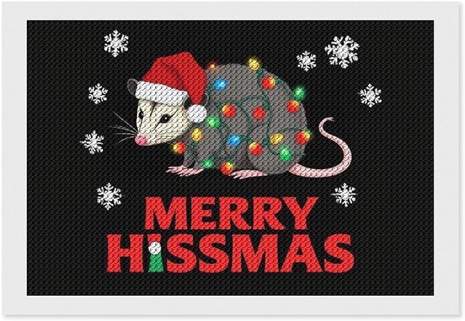 AIVKIEJK Diamond Painting Kits for Adults - Christmas Possum Merry Hissmas Painting DIY 5D Full Drill Diamond Dots Paintings with Diamonds Gem Art and Crafts Home Decor 8"x12"