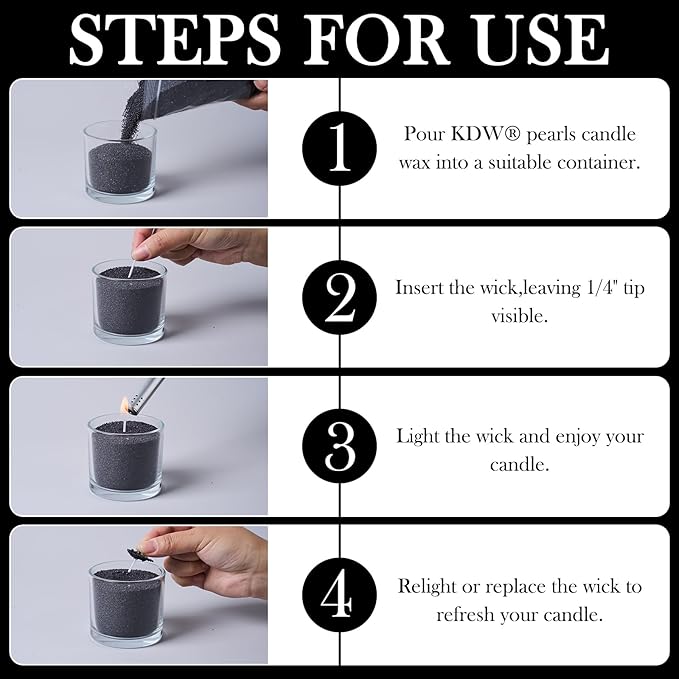 Candle Sand Wax Kit- 3lb Black Pearled Candle Sand with Wicks(50) Glass Jar(2) DIY Pearled Candle Making Kit Refillable Beaded Wax Set for Home Decor & Gifts