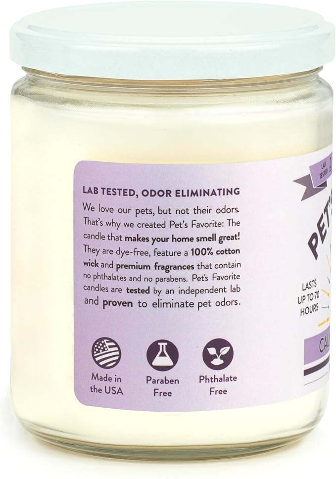 Pet's Favorite Pet Odor Candle, Clean Burning, Long Lasting Lavender Candles with a Natural Fiber Wick and 70 Hour Burn Time, Pack of 2