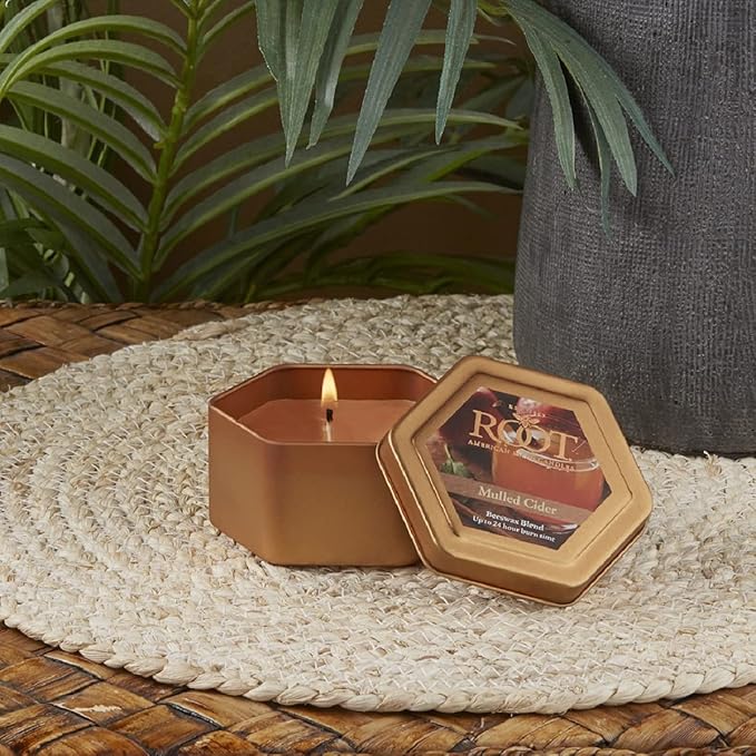 Root Candles Fall Scented Candles in Travel Tin 24-Hour Honeycomb Traveler Handcrafted Beeswax Blend Candle, 4-Ounce, Mulled Cider