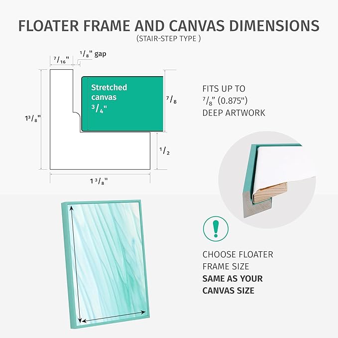 Pixy Canvas Floater Frame 20x40 for 3/4 (0.75) inch Deep Canvas Paintings/Canvas Prints/Wood Canvas Panels/Wall Art/Wall Decor/Home Decor/Artwork (Black Stripe, 20 x 40 inch, Portrait)