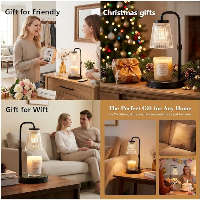 Candle Warmer Lamp with Timer Dimmable,Wireless Remote Control Candle Warmer, Height Adjustable Wax Warmer Lamp for Jar Candles,Gifts for Women/Mom,House Warming Gifts New Home Decor. (Black)