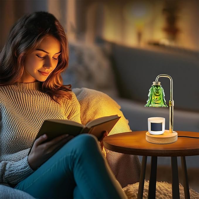 Candle Warmer Lamp with Timer & Dimmer, Adjustable Height Flower Candle Warmer for Jar Candles, Flameless Wax Melter with 2 Bulbs, Home Decor, Christmas, Birthday, Valentine's Gift for Women (Green)