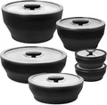 Anyday Onyx Collection 12-Piece Glass Food Storage with Glass Lids | Microwave Cookware Set & Plastic-Free Meal Prep | Stackable Airtight Storage Containers & Microwave Steamer with Vented Lid