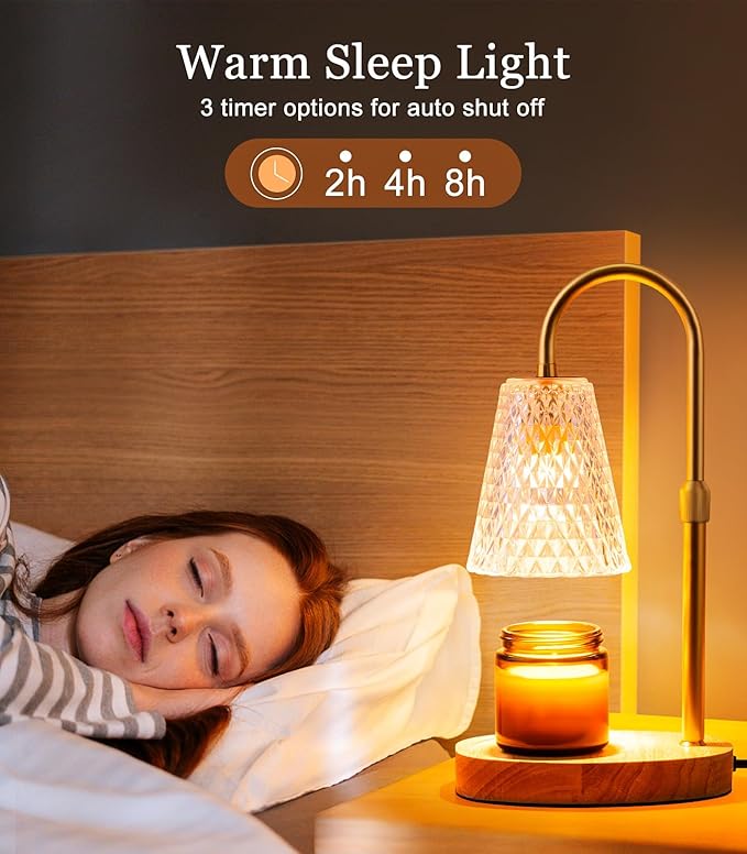 Candle Warmer Lamp Electric Timer - Candles Wax Warmers Glass Lamps for Jar Candles Burner No Flame Scented Melting Warming Lantern Adjustable Height Dimmable Light with 2 Bulb for Home Living Bedroom