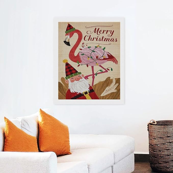AIVKIEJK Diamond Painting Kits for Adults - Festive Flamingo Christmas Santa Hat Painting DIY 5D Full Drill Diamond Dots Paintings with Diamonds Gem Art and Crafts Home Decor 16"x20"