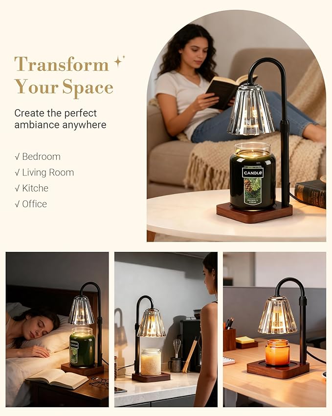 Marycele Black Candle Warmer Lamp with Timer & Dimmer Adjustable Height for Candle Jars, Mothers Day Gifts for Mom Birthday Gifts for Women Sister, Wax Candle Lamp Warmer Home Decor with 2 Bulbs