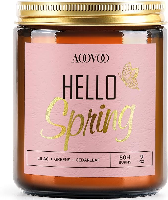 AOOVOO Hello Spring Candles - 9 oz Lilac Scented Candles, Aromatherapy Candle, Soy Candle for Home Scented