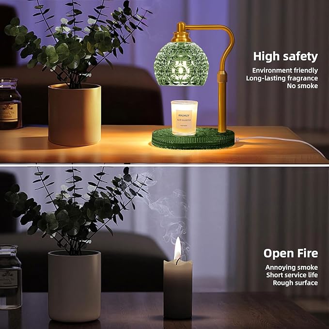 Candle Warmer Lamp with Timer & Dimmer, Glass Lamp Candle Warmer for Jar Candles, UPGRATED with 3 Bulbs, Height Adjustable Electric Wax Warmer for Elegant Home Decor (Sage)