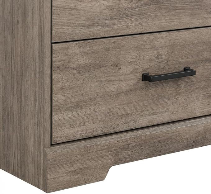 Furnifact Gray Nightstand Bedside Table, Farmhouse End Table with 3 Drawers, Laminate Finish, Rectangular Shape, One Size, Modern Bedroom Storage