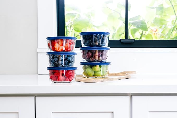 DURA LIVING 12-Piece Glass Food Storage Containers Set (6 Containers + 6 BPA-Free Lids) | 2-Cup, Leakproof | Microwave, Freezer, Oven & Dishwasher Safe | Ideal for Meal Prep & Pantry Organization