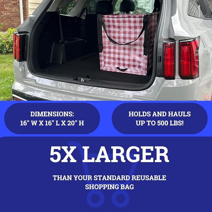 DURASACK Heavy Duty Storage Tote Bag 22-Gallon Rugged Woven Polypropylene Moving Bag, Reusable Self-Standing Design, Holds up to 500 Pounds, Single, Gingham Red