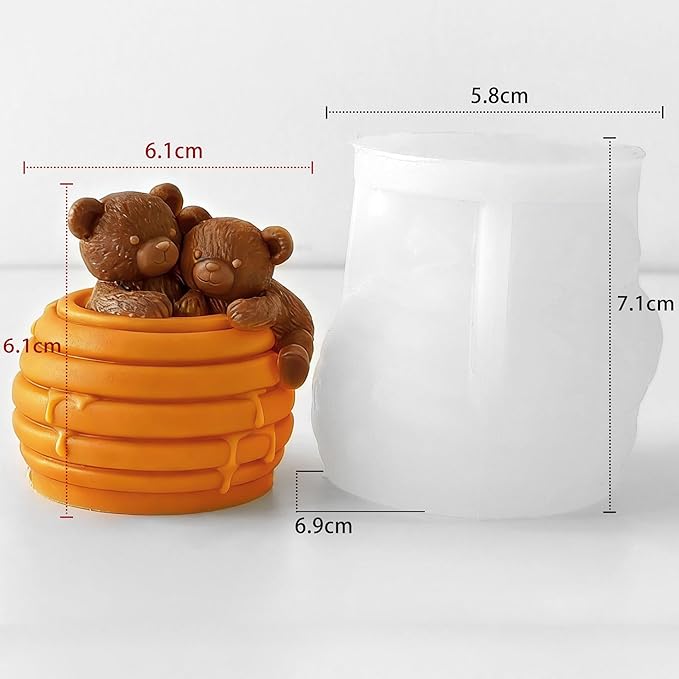 Honeycomb Bear Cylinder Candle & Resin Mold - Resin Casting Silicone Molds for Home Decor & Candle Making Wave Spiral Mold