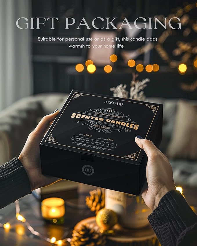 AOOVOO Scented Candles for Men - 4 Pack Candles for Home Scented, 28oz Soy Wax, 200 Hour Burn Time, Men Candle Set, Vntage Leather/Vntage Oak/Mahogany Teakwood/Cologne Candle Set