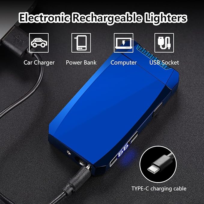 YOZWOO Rechargeable Electric Lighter USB C Electronic Lighters High Power Flame Arc Plasma Lighter Windproof Camping Lighters with Long Battery Life for Home and Outdoor (Blue)