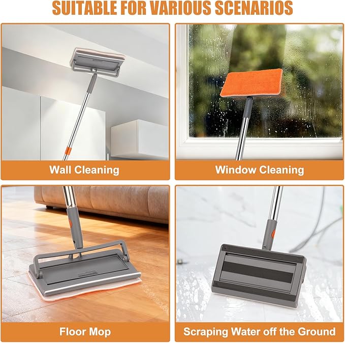CALBEAU Ceiling Fan Cleaner Duster with 84'' Extension Pole, Baseboard Cleaner Tool with Handle, Reusable Chenille & Microfiber Pads for Dusting Ceiling Fan Baseboard Wall Window Floor