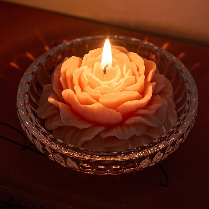 Peony Candle Making Kit with Candle Wicks Flower Silicone Mold for Candle Making Molds Set of Large + Medium + Small + 3 Cavities Peony Silicone Candle Mold Flower Wax Mold Soap Mould