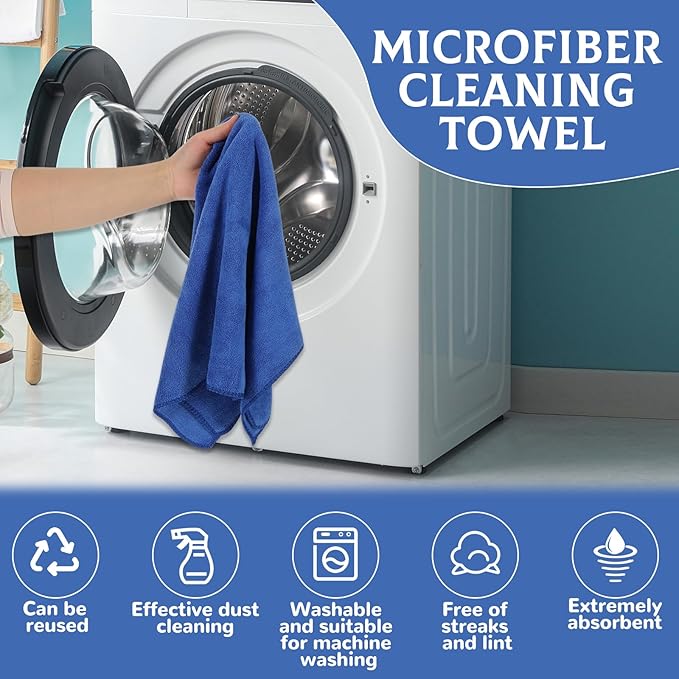6 Pcs Extra Large Microfiber Cleaning Cloth Reusable Microfiber Towels Thick Washable Cleaning Towel for Home Office Windows Floors and Cars, 30 x 20 Inch (White + Blue)