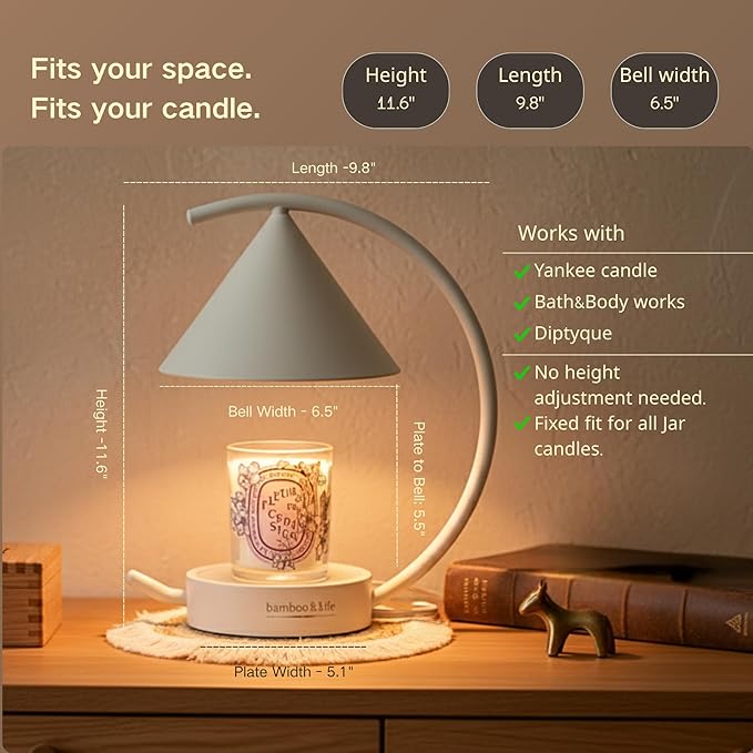 Bamboo&Life® Moonlit TouchOn Candle Warmer Lamp,4-Pc Eco-Luxury Set,Authentic Japan Moon Design,US Brand,UL&ETL Certified Components,Real Bamboo Base,Touch Dimmer,Birthday&Housewarming Gift,Home Decor