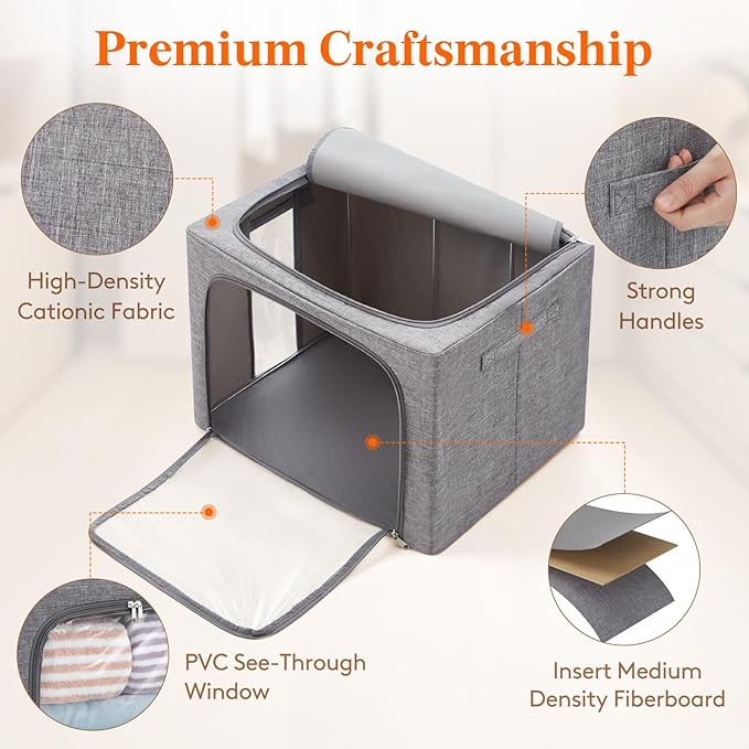Lifewit Clothes Storage Bins with Metal Frame, Stackable Storage Box, Foldable Clothing Storage Bins with Lids, 75L Storage Bags Fabric Box Organizer with Clear Window＆ Zippers＆ Sturdy Handles 4 Pack