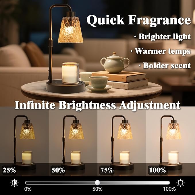 Black Candle Warmer Lamp with Timer, Dimmable Adjustable Candle Warmer for Jar Candles, Height Adjustable Modern Wax Melts Warmer, Birthday Gifts for Women Mom, Home Living Bedroom Farmhouse Decor