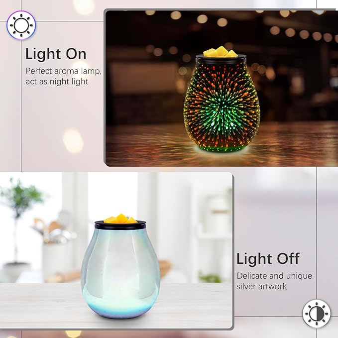 EQUSUPRO Wax Melt Warmer Wax Melter Wax Burner for Scented Wax Electric Fragrance Warmer for Wax Cubes & Tarts, Vivid 3D Design 7 Colors LED Light Gift & Decor for Home Office Studio (Fireworks-PTC)