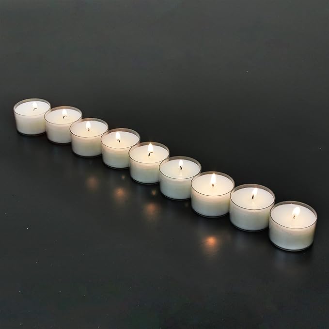Stonebriar Bulk 24 Pack Unscented Smokeless Long Burning Clear Cup Tea Light Candles with 6 to 7 Hour Extended Burn Time