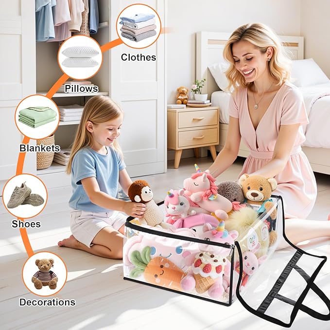SpaceTrove Clear Clothes Storage Bags, 4 Pack Closet Organizers and Under Bed Storage Containers, Foldable Moving Bags with Zippers for Comforter, Blanket, Bedding, Duvet, PVC Packing Bags 60L