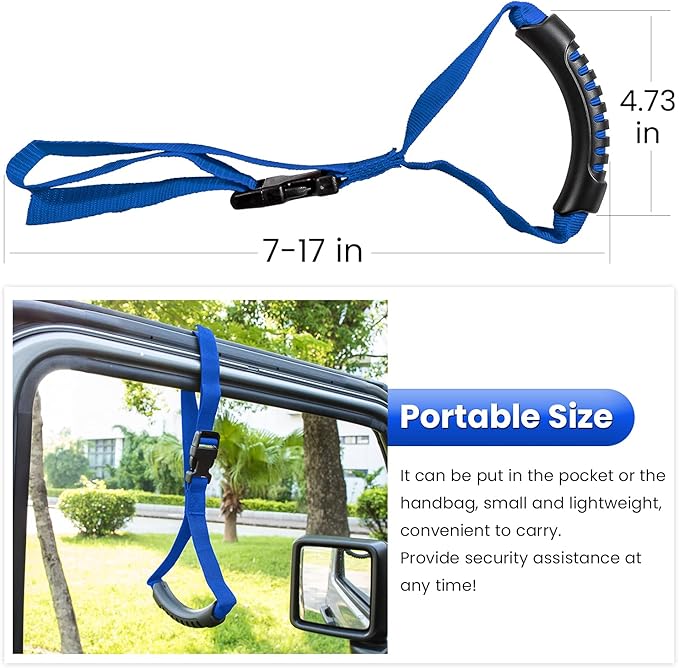 E-cowlboy Auto Cane Grab Handle - Adjustable Standing Aid Safety Portable Vehicle Support Bar With Nylon Grip - Mobility Assist Device (Blue 2 Pack)