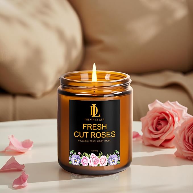 4 Pack Candles for Home Scented, 28 oz Soy Aromatherapy Candle Set, Candle Gifts for Women Men, Scents of Fresh Cut Roses/Lemon Lavender/Vanilla Cupcake/Amber Patchouli