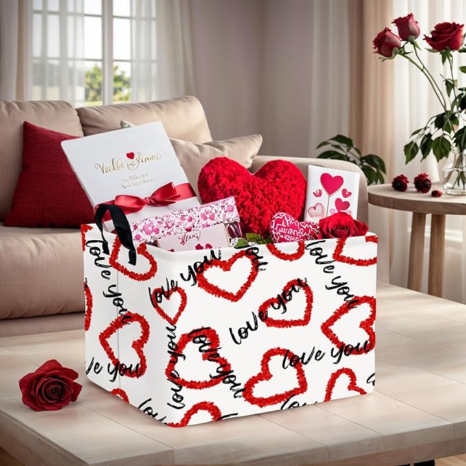 Valentine's Day Basket Gift for Empty Cute Heart Large Storage Bin for Kid and Baby Room Décor (Love You Red Love)