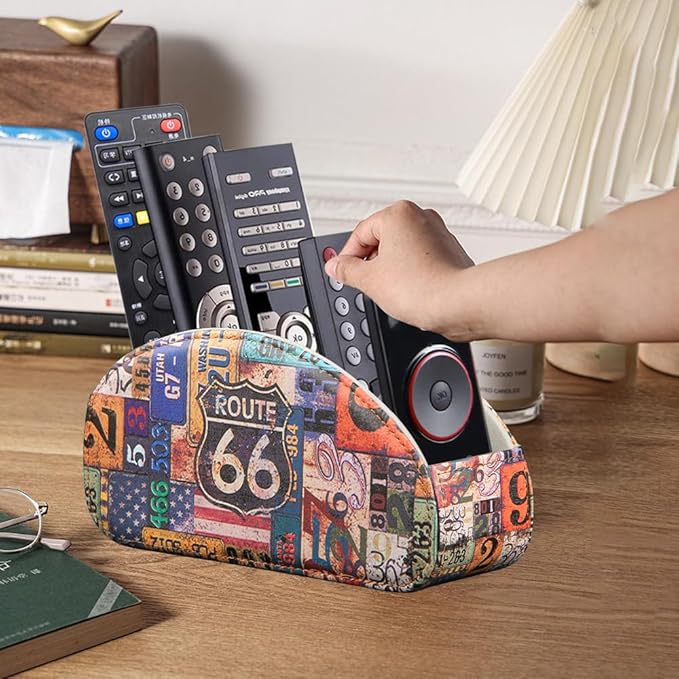 TV Remote Control Holder with 5 Compartments,Pu Leather Remote Caddy/Box/Tray Bedside Table Desk Storage Organizer for DVD, Blu-Ray, Media Player, Heater Controllers and Cosmetics Office Supplies